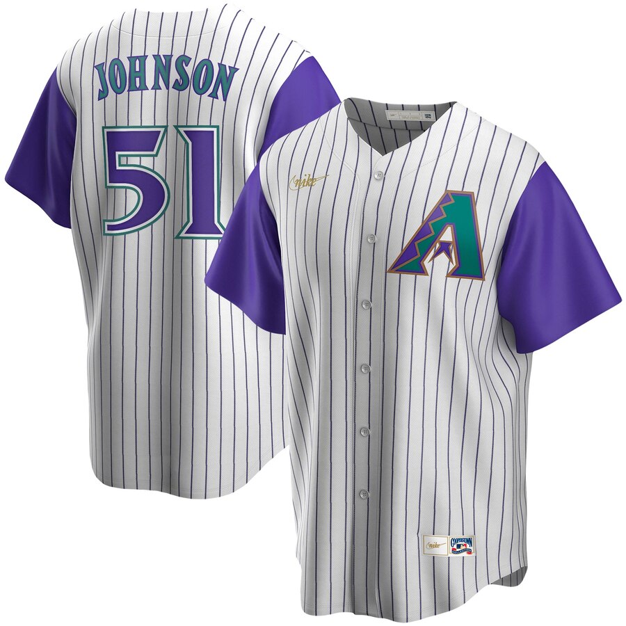 Arizona Diamondbacks #51 Randy Johnson Nike Alternate Cooperstown Collection Player MLB Jersey Cream Purple->arizona diamondback->MLB Jersey